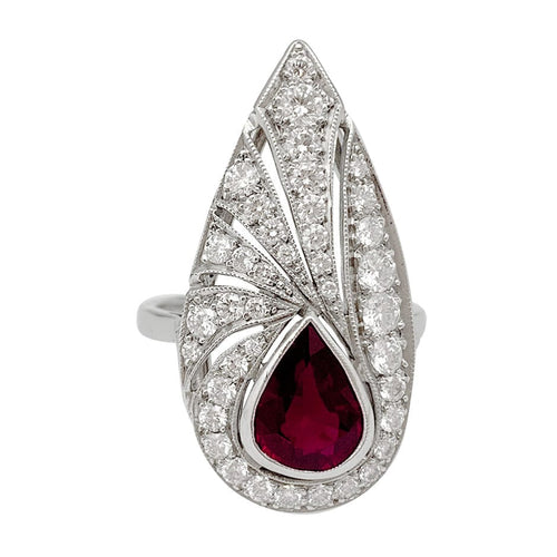 Bague 56 Bague platine, diamants, rubis de synthèse. 58 Facettes 31866