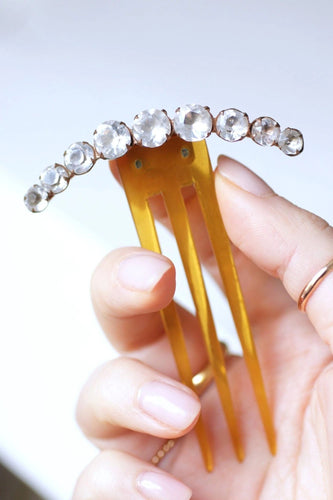 Accessoire Peigne ancien demi lune, pierres du Rhin sur corne 58 Facettes