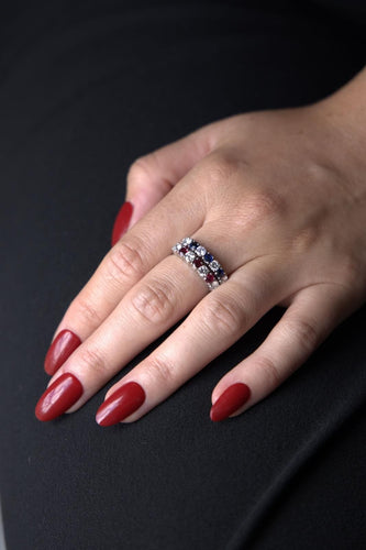 Bague 53 Bague demi alliance Or blanc Saphir 58 Facettes 2432014CN