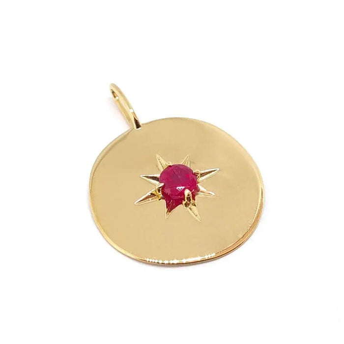 Pendentif Médaille martelée rubis or jaune 58 Facettes