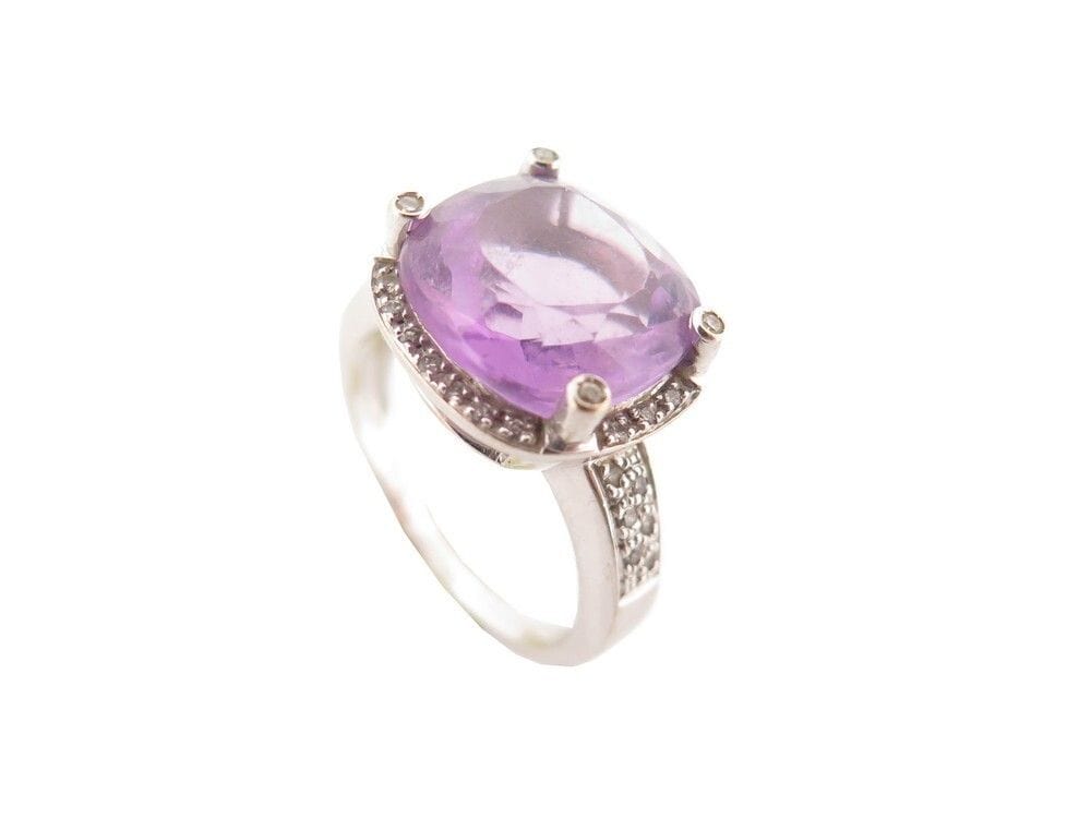 Bague Multi-rail Rhodiée Argent 925 – Sertie Améthyste Et Diamants – Taille 56 – Dolly-Bijoux – Neuf
