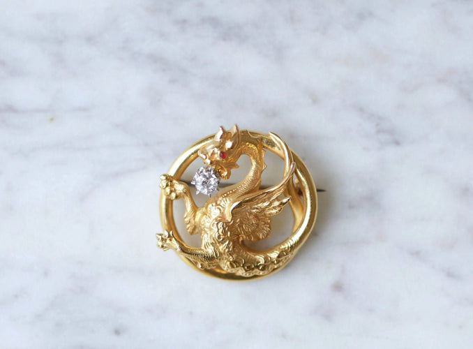 Broche Or jaune / Diamant / XIXe Siècle Broche Chimère or et diamant 58 Facettes