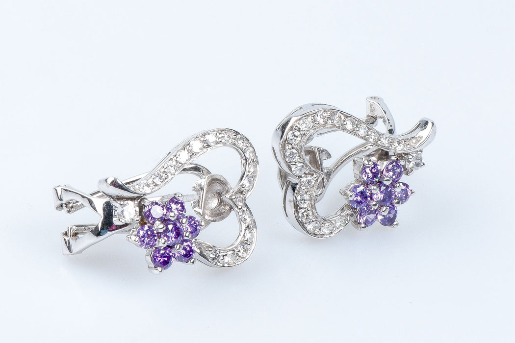 Boucles d'oreilles Boucles d'oreilles coeurs et fleurs en or blanc 18 carats 58 Facettes 111.20995-53