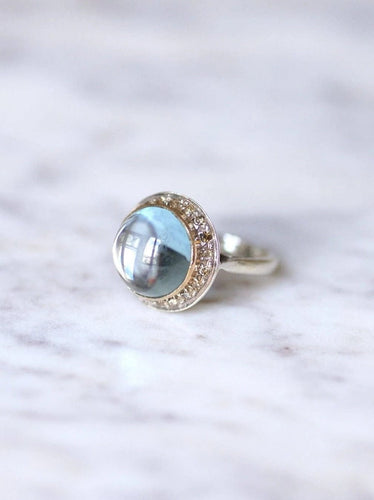 Bague vintage topaze bleue et diamants sur or et argent 58 Facettes