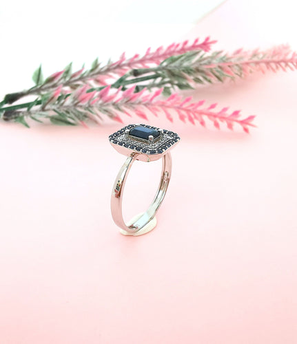 Bague 61 Bague rectangulaire à pans coupés Saphirs Diamants 58 Facettes AA 1591