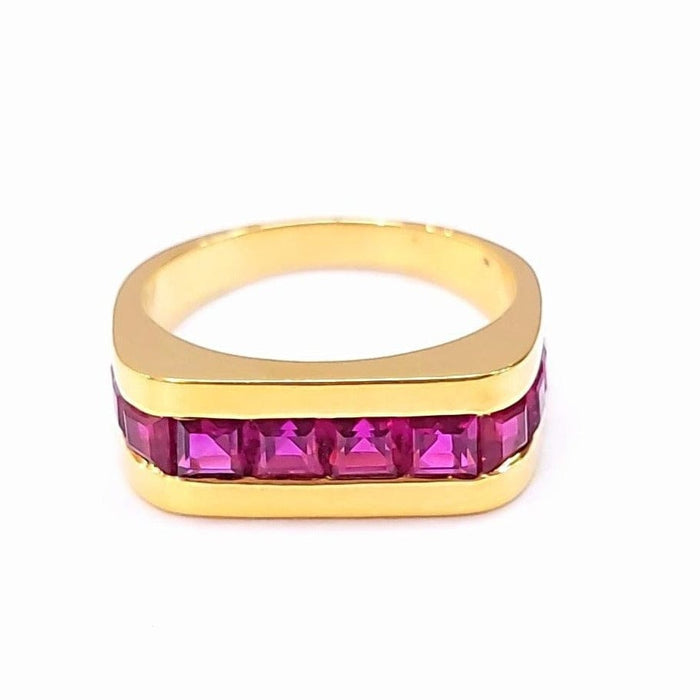 Bague 53 Bague jonc carré or jaune et rubis 58 Facettes Rail/Rub.