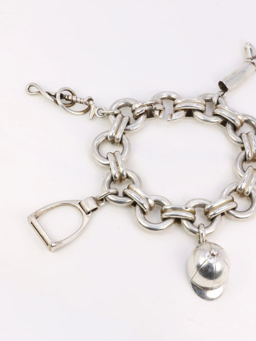 Bracelet Gaétan de Percin (attribué à HERMES) - Bracelet en argent et breloques thème hippique 58 Facettes 896