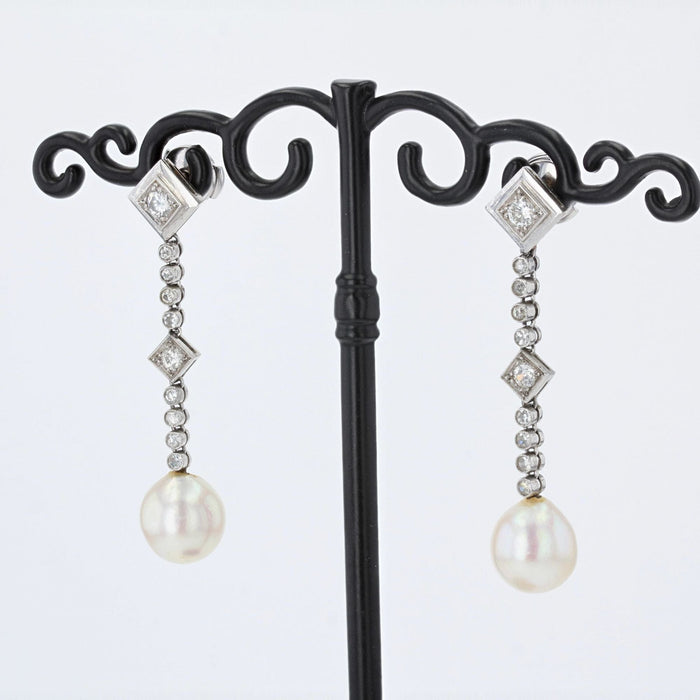 Boucles d'oreilles Boucles d'oreilles pendantes diamants perles anciennes 58 Facettes 21-378