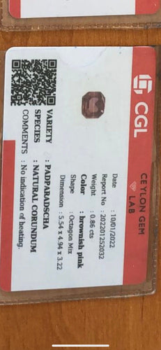 Gemstone Saphir padparadscha 0.87cts non chauffé non traité certificat CGL 58 Facettes 93