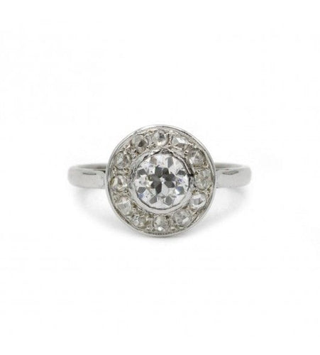 Bague 53 / Blanc/Gris / Or 750 Bague diamant entouré 58 Facettes 220114R