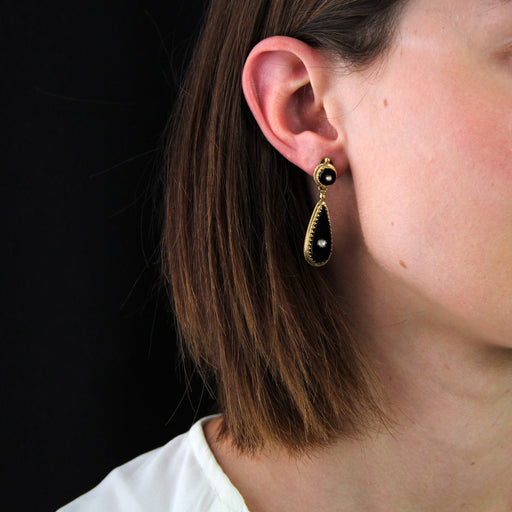 Boucles d'oreilles Pendants d'oreilles onyx et perles fines 58 Facettes 23-184
