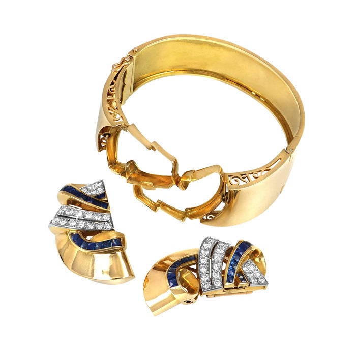 Bracelet Bracelet Rigide Clip Or Jaune, Diamants et Saphirs 58 Facettes 62800064