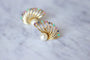 Boucles d'oreilles éventail vintage en or jaune, perle, saphir, rubis, émeraude 58 Facettes