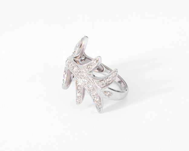 Bague Bague or gris feuillages en diamant 58 Facettes 0