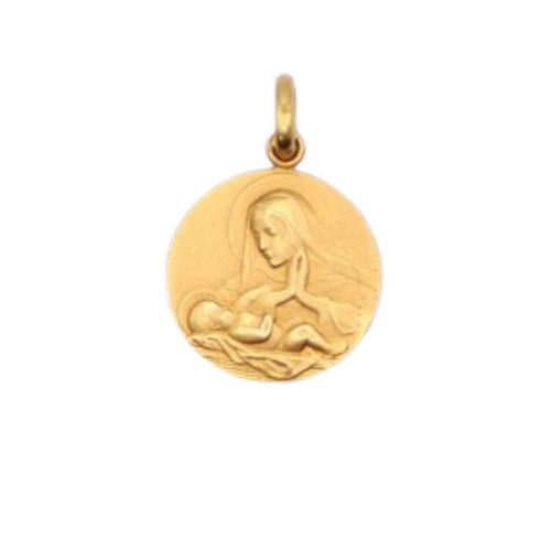 Pendentif Médaille religieuse ronde Vierge priant su enfant Jésus couché or jaune 58 Facettes