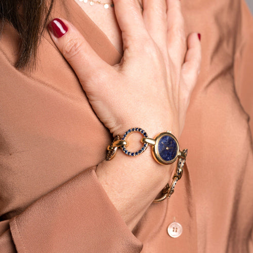 Bracelet Montre bracelet signée Alexis Barthelay or jaune et saphirs "Nuit Etoilée" 58 Facettes 302