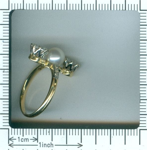 Bague 54 Bague de fiançailles diamant et perle 58 Facettes 18256-0130