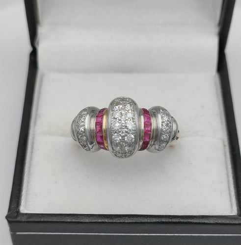 Bague 54.5 Bague Tank en or ornée de diamants et rubis 58 Facettes