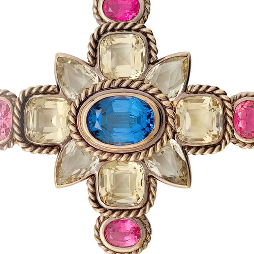 Pendentif Pendentif croix en or rose, citrines, tourmalines et tanzanite. 58 Facettes 31139