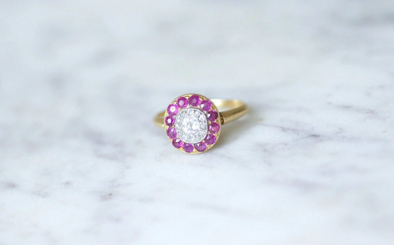 Bague Bague cible diamants et rubis 58 Facettes
