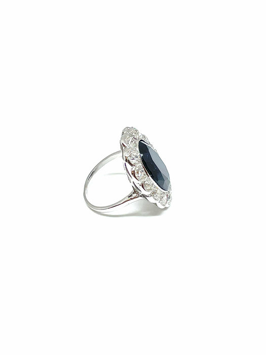 Bague Bague Pompadour en platine, saphir ovale et diamants 58 Facettes