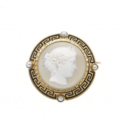 Broche Diamètre : 3.2 cm / Jaune / Or 750 Broche  perles et émail 58 Facettes 180202R