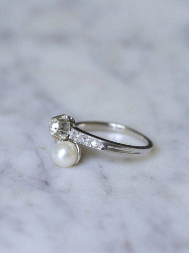 Bague toi et moi perle fine et diamants 58 Facettes