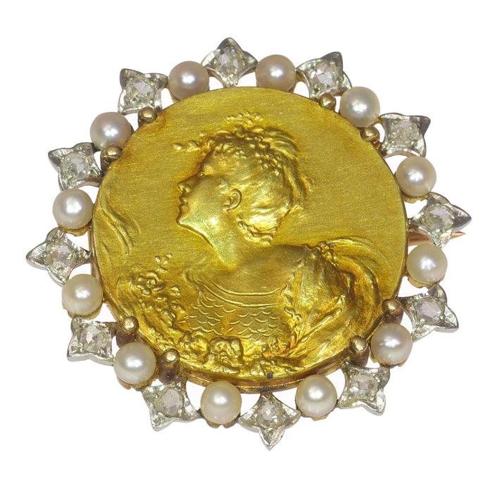 Broche Broche en or avec diamants et perles 58 Facettes 21295-0015