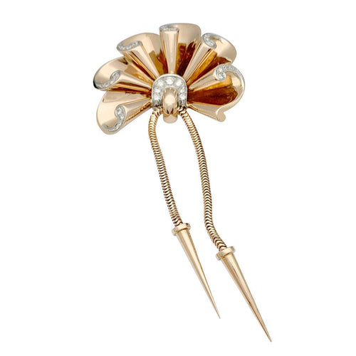 Broche Broche vintage or rose, platine et diamants. 58 Facettes 32115