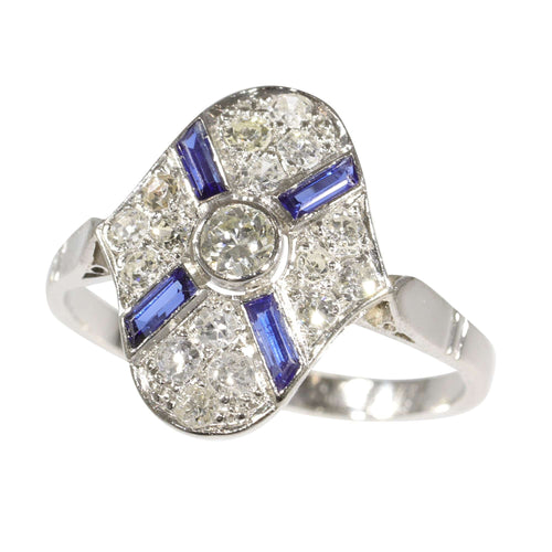 Bague 59 bague de fiançailles diamant et saphir vintage des années 1930 58 Facettes 23271-0610