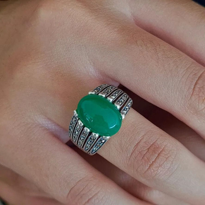 Bague Bague vintage agate verte argent 58 Facettes