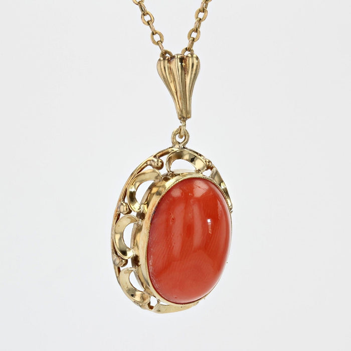 Collier Pendentif or jaune et corail cabochon 58 Facettes 19-090A