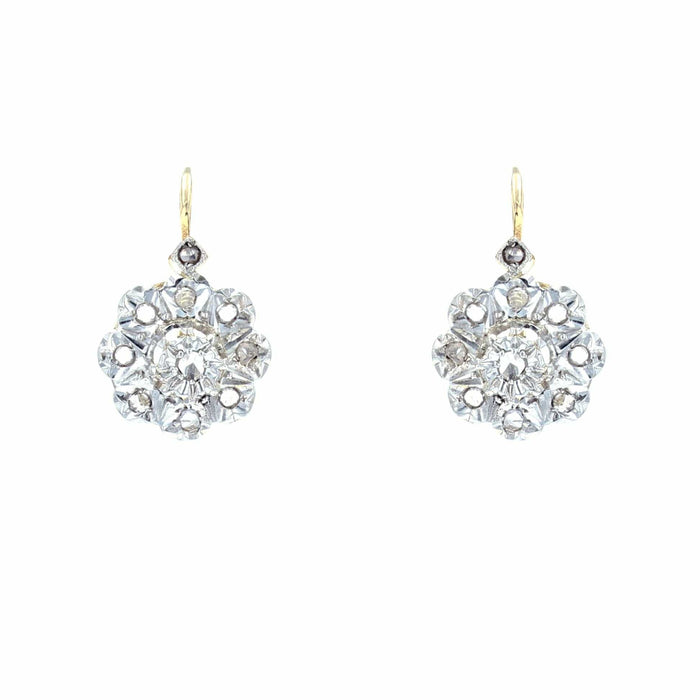 Boucles d'oreilles Dormeuses marguerites de diamants taillés en rose 58 Facettes 22-305A