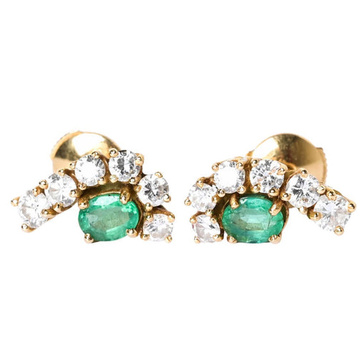 Boucles d’oreilles or jaune émeraudes et diamants forme demi gouttes 58 Facettes