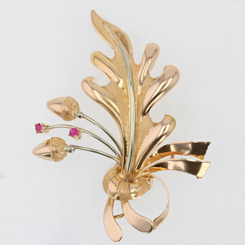 Broche Broche feuille de chêne et ses rubis 58 Facettes 14-168