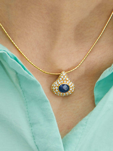 Collier Pendentif sur chaîne Saphir et Diamants 58 Facettes