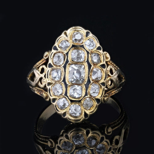 Bague 44 Bague ancienne diamants émail noir 58 Facettes 23-206
