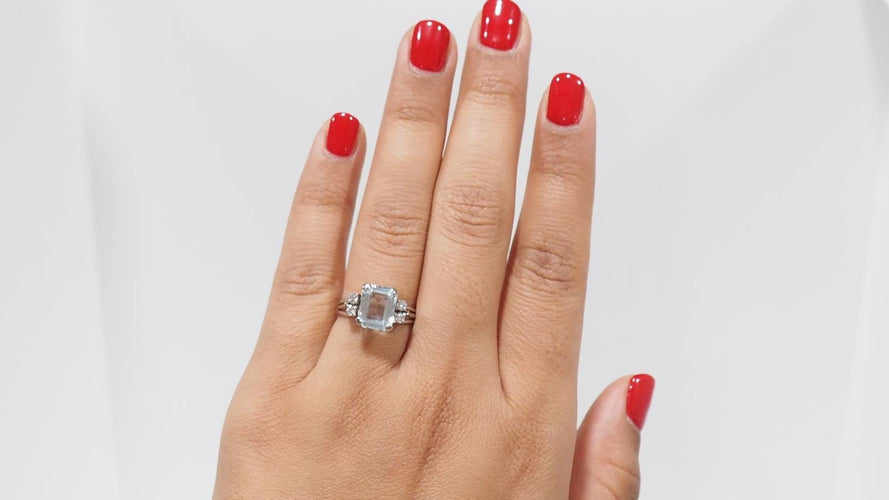 Bague vintage Aigue marine Diamants 8493744587081 58 Facettes