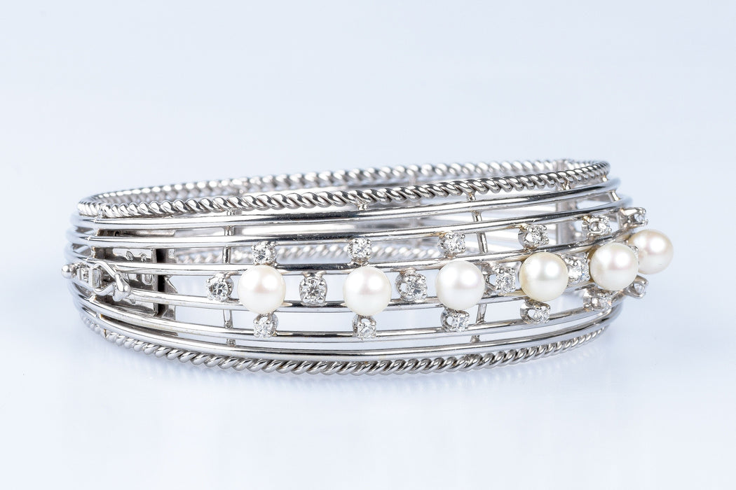 Bracelet Bracelet demi-jonc perles diamants en or gris 58 Facettes BRLM423-9-84