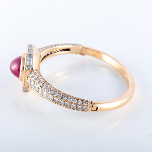 Bracelet OJ PERRIN - Bracelet or jaune diamants rubis cabochon 58 Facettes 2846