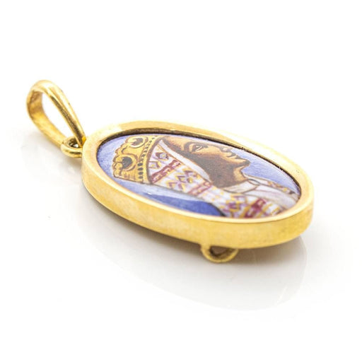 Pendentif Médaille Vierge en Émail de Montserrat en Or Jaune 58 Facettes D359724LF