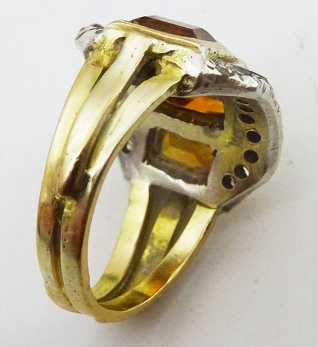 Bague Bague vintage citrines et diamants en or et argent 58 Facettes