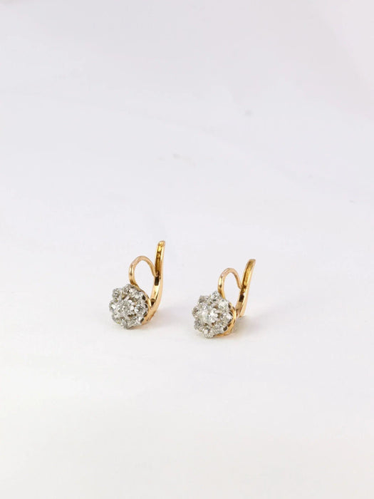 Boucles d'oreilles Dormeuses anciennes en or et diamants taille ancienne 58 Facettes J259