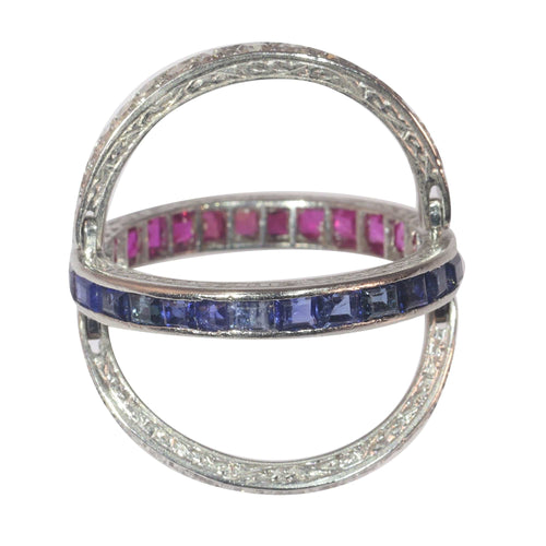 Bague 54 Alliance, rubis, saphirs, diamant 58 Facettes 22350-0261