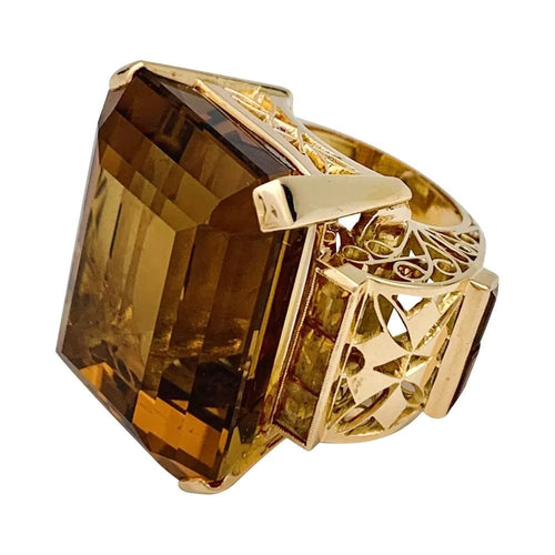 Bague 47 Bague Tank, or rose et citrines. 58 Facettes 31699