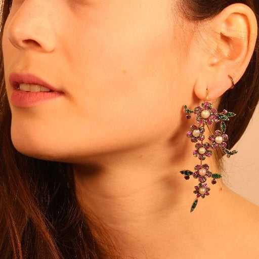 Boucles d'oreilles Boucles d'oreilles pendantes, diamants, perles, rubis 58 Facettes 17009-0177