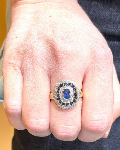 Bague Bague Style Art Déco or jaune saphirs et diamants 58 Facettes