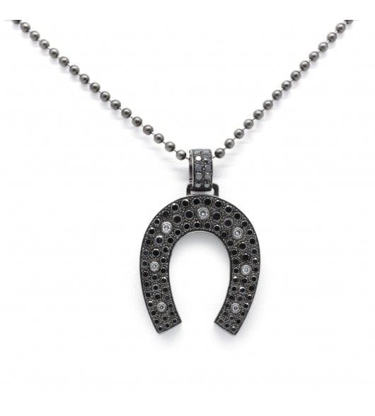 Collier Longueur : 70 cm / Noir / Or 750 Collier Sautoir Fer à cheval Diamants noirs et blancs 58 Facettes 220384R