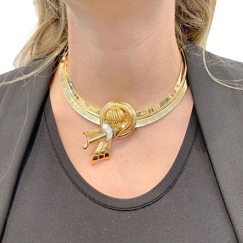 Collier Demi-parure vintage transformable, or rose, platine et diamants. 58 Facettes 33514/33515