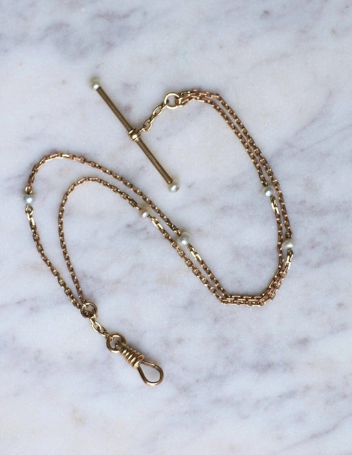 Bracelet, chaine de montre, or rose et perles 58 Facettes